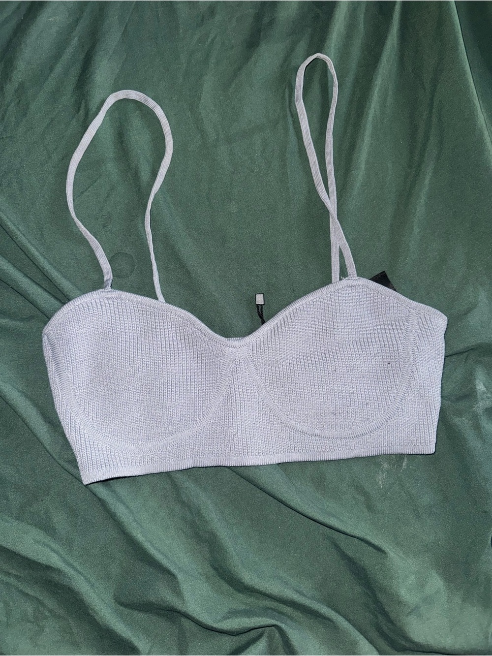 Zara Light Gray Ribbed Knit Bralette with Thin Straps